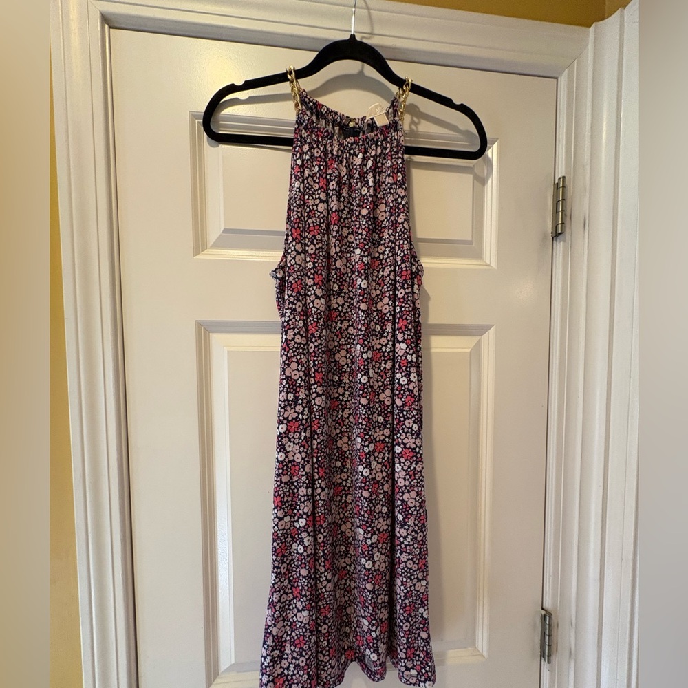 Michael Kors Floral Patterned Dress with Gold Accents